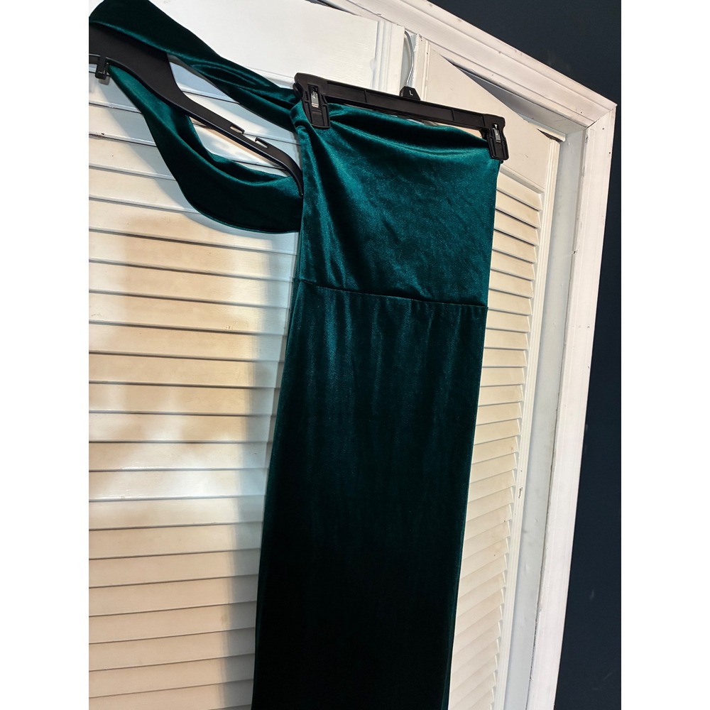 Club L London Womens Green One Shoulder Sleeve Ruched Maxi Dress Size 4